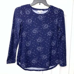 Planet Gold Navy Blue Celestial Long Sleeve Tee Shirt Casual Top Women’s size S